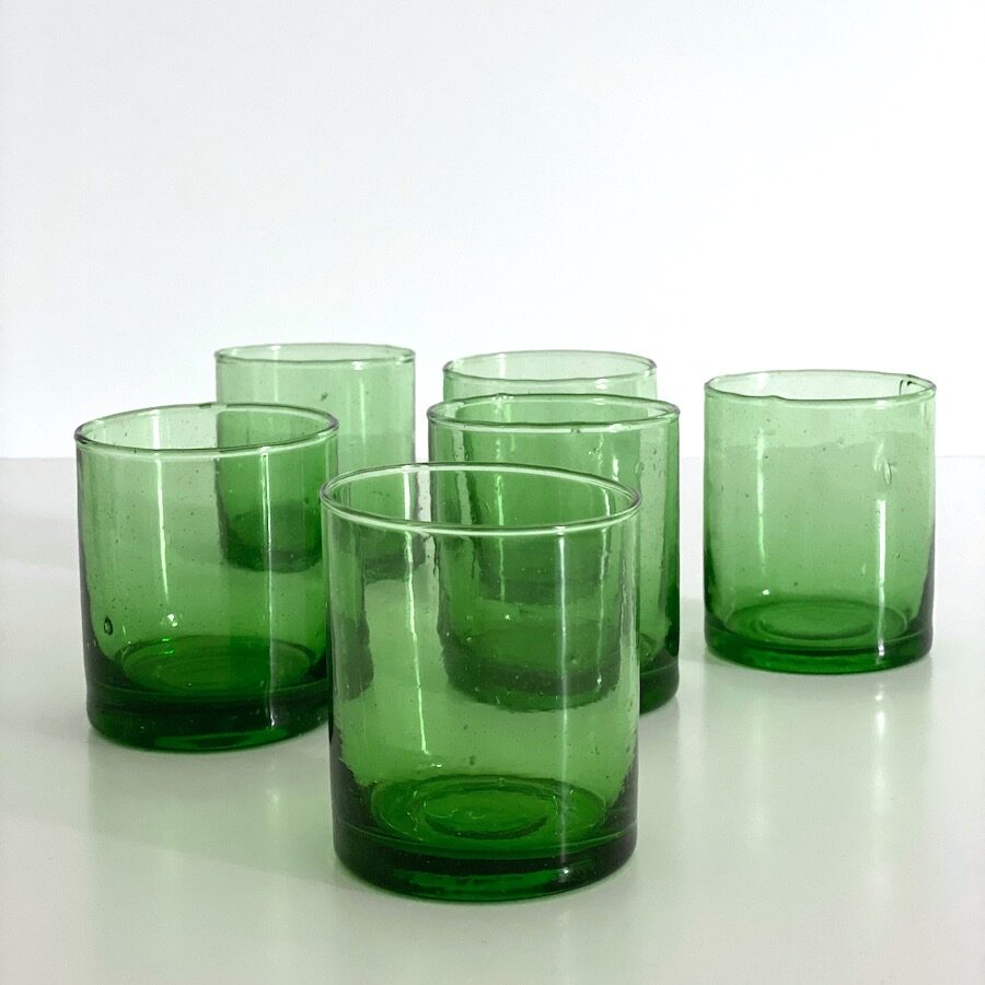 Mundblæst Glas Casablanca - M grønt genbrugsglas 6 stk