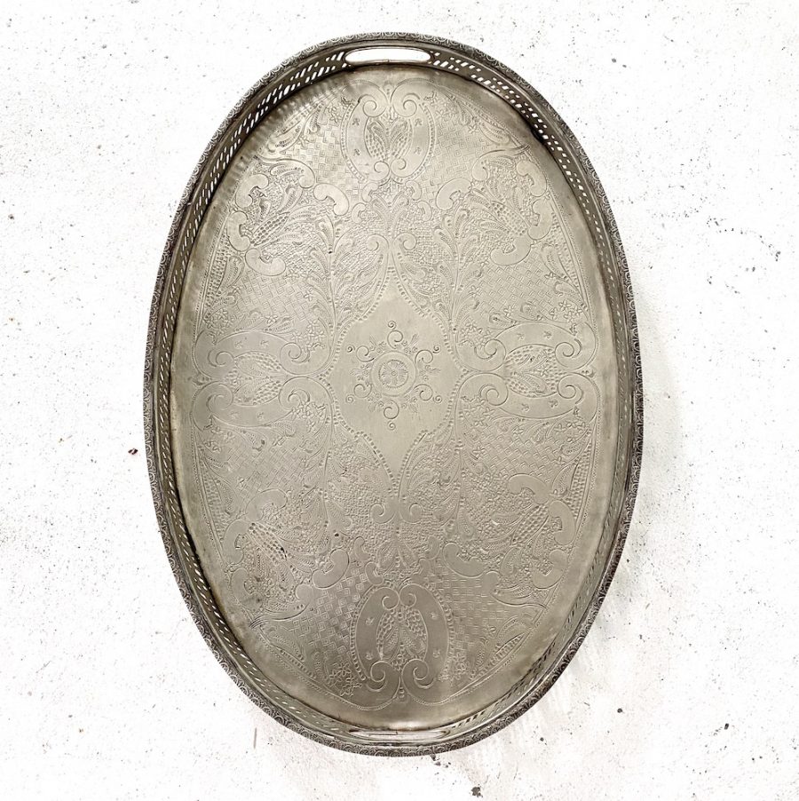 Serveringsbakke oval m/logo - nikkelsølv - vintage