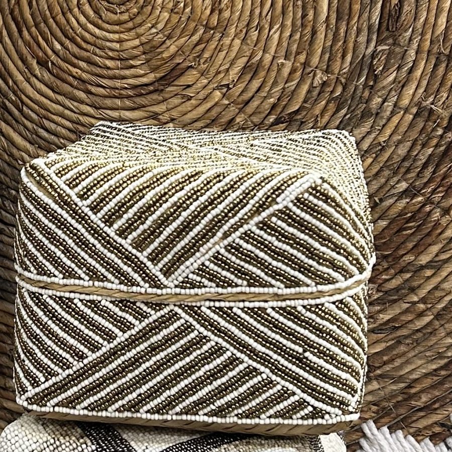 Bali perle æske - guld strib H14 cm