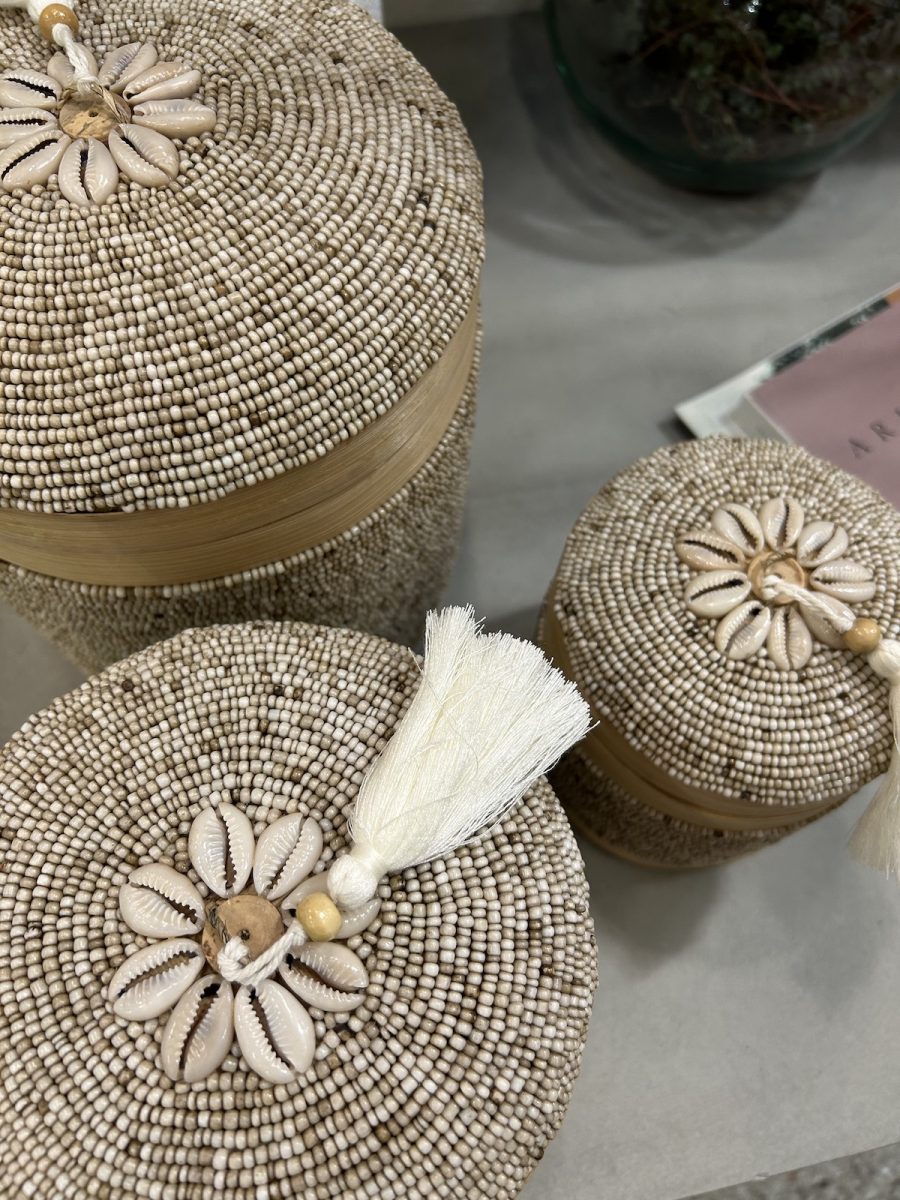 Bali perleæske høj rund - beige m/shells - sæt/3 str - Image 2