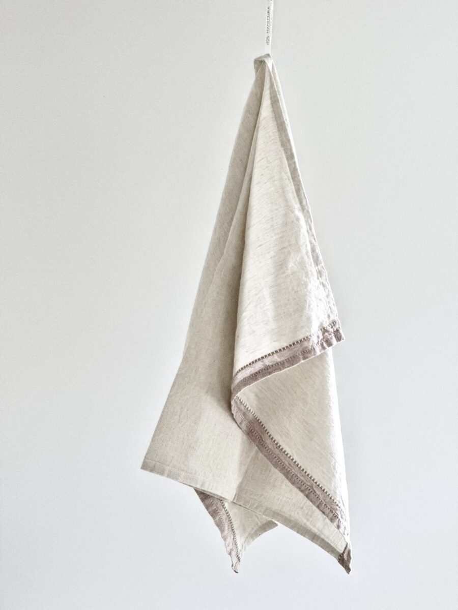 Viskestykke hør-bomuld - Pano beige og rosa