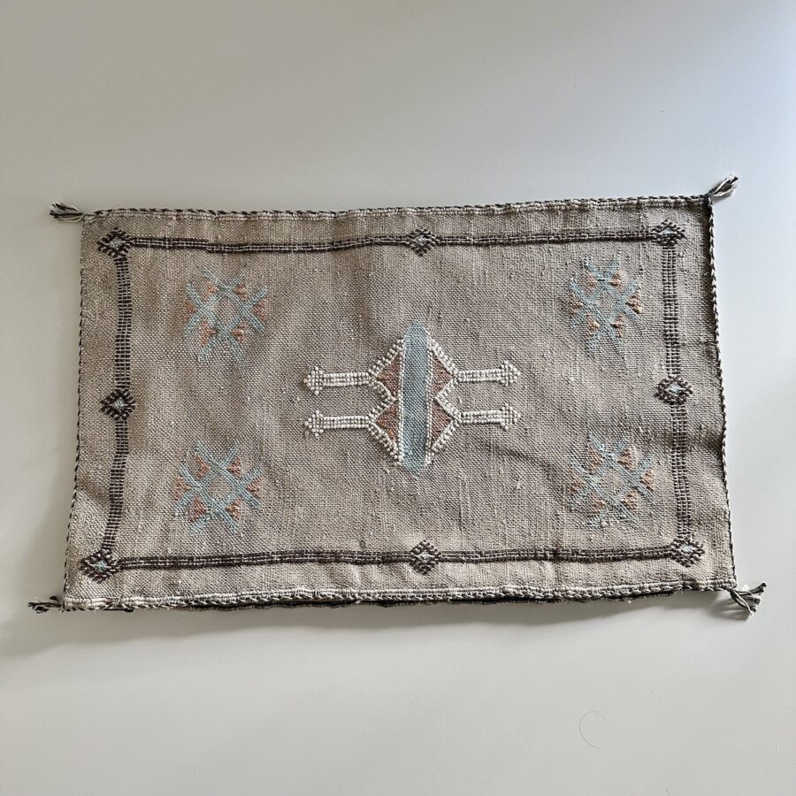 Pudebetræk Sabra kaktussilke - sand m/lyseblå - 50 x 30 cm