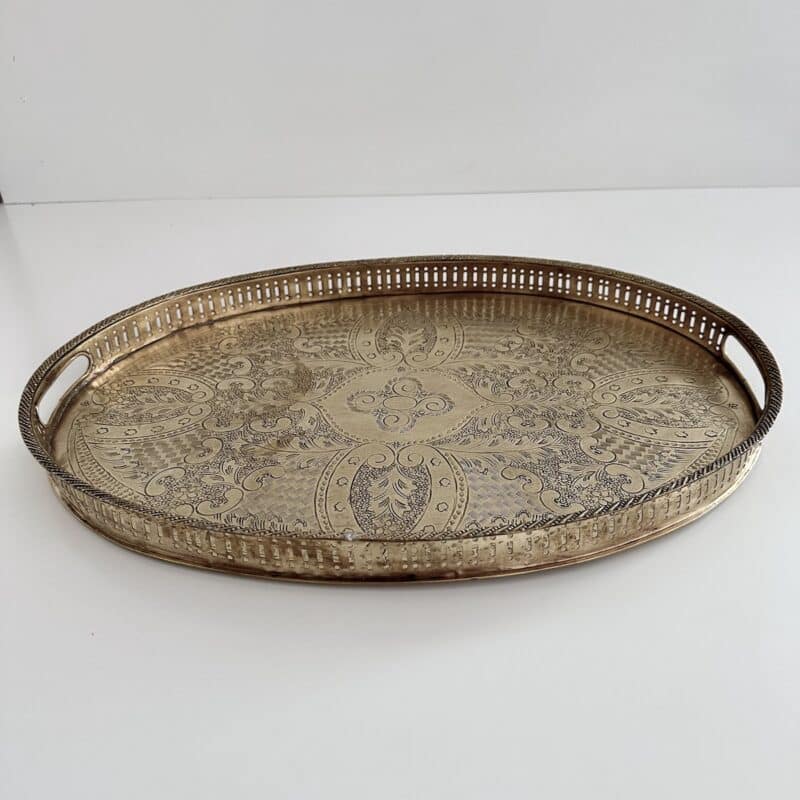 Serveringsbakke oval m/ logo - messing - vintage