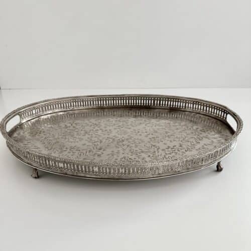 Vintage serveringsbakke oval- m/fødder - nysølv