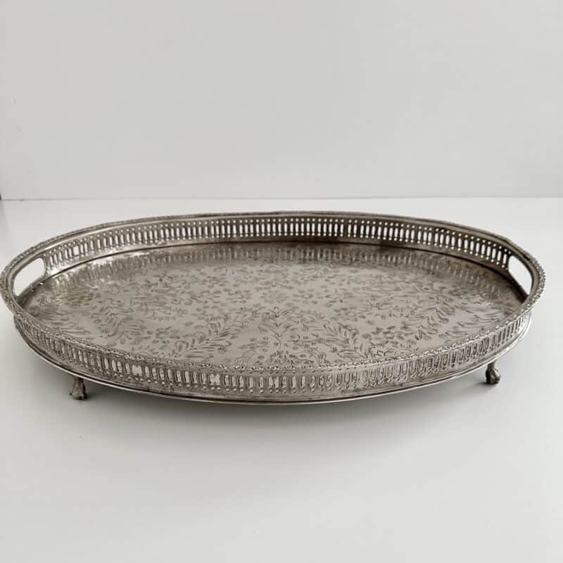 Vintage serveringsbakke oval- m/fødder - nysølv