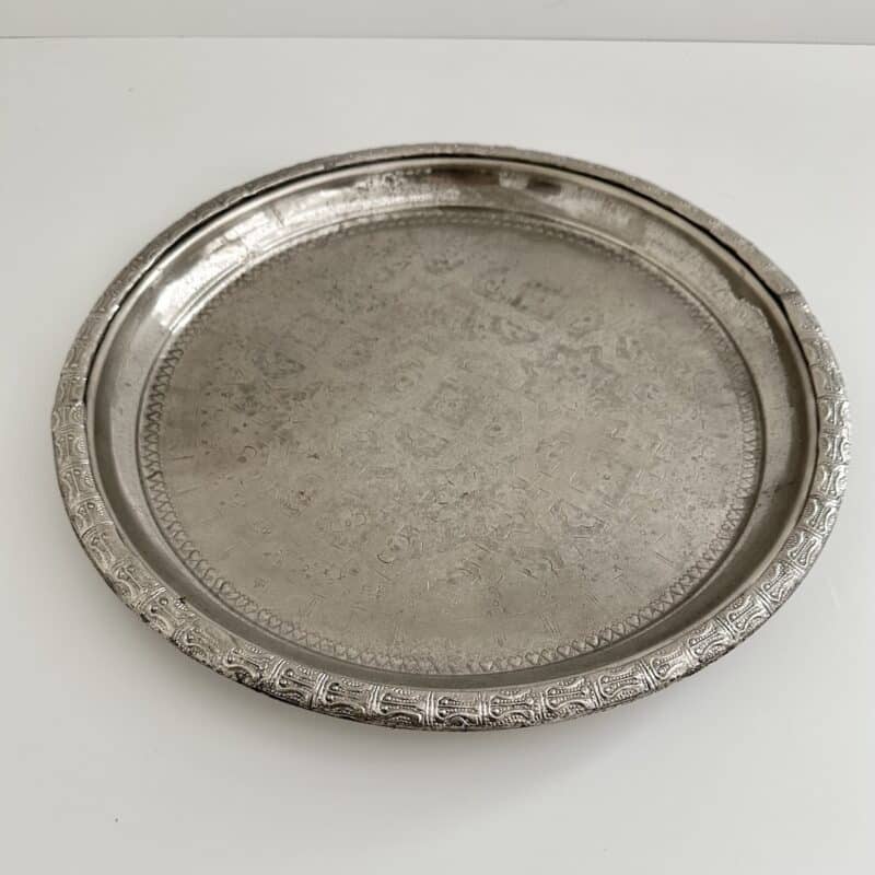 Marokkansk vintage fad Ø40 cm - nysølv