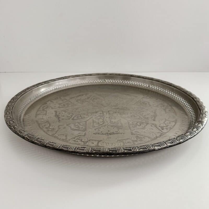 Marokkansk vintage fad Ø53 cm - nysølv