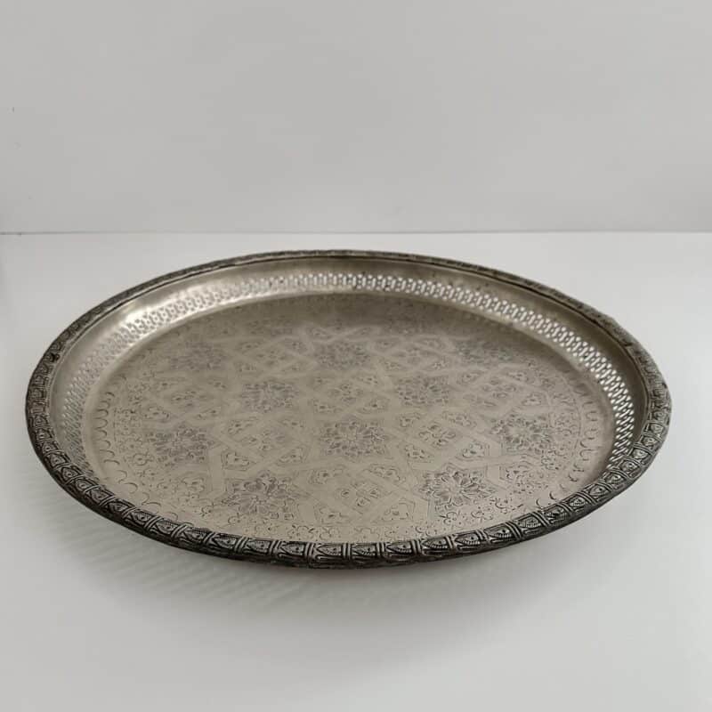 Marokkansk vintage fad Ø50 cm - nysølv