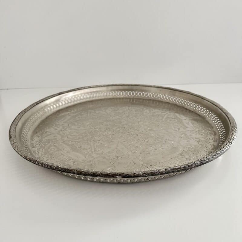 Marokkansk vintage fad Ø54 cm - nysølv