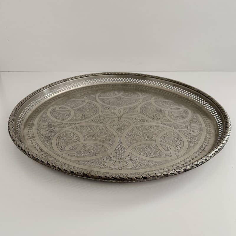 Marokkansk vintage fad Ø53 cm - nysølv