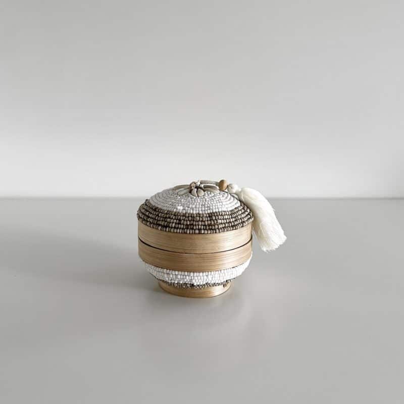 Bali perleæske rund mini bambus - beige/hvid shells - Billede 2
