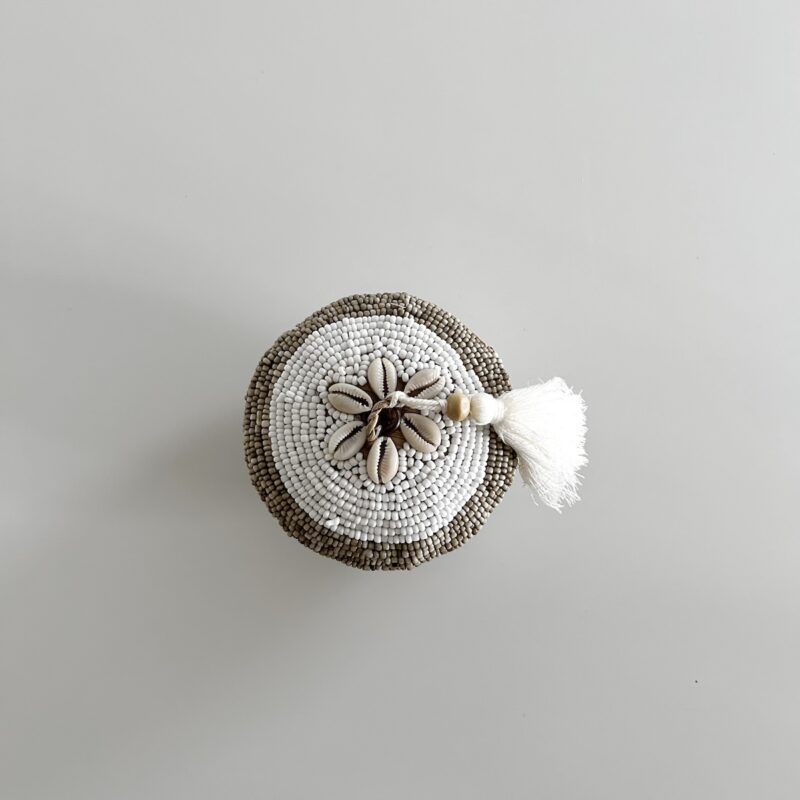 Bali perleæske rund mini bambus - beige/hvid shells - Billede 3