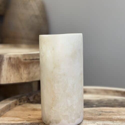 Alabast lysestage cylinder - Hvid H6 cm