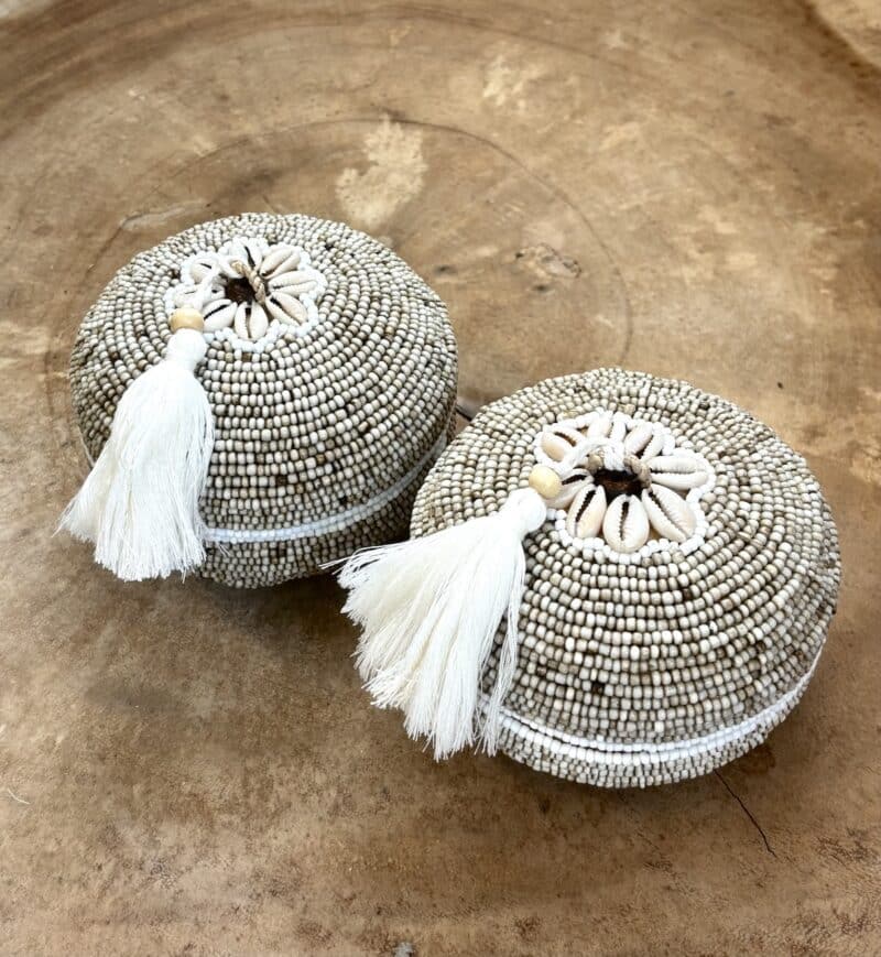 Bali perleæske rund mini - beige m. hvide striber - Shells - Billede 3
