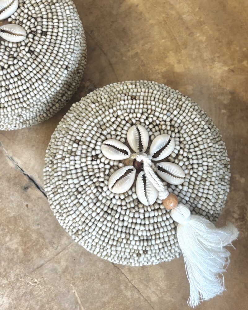 Bali perleæske rund mini - beige m/shells