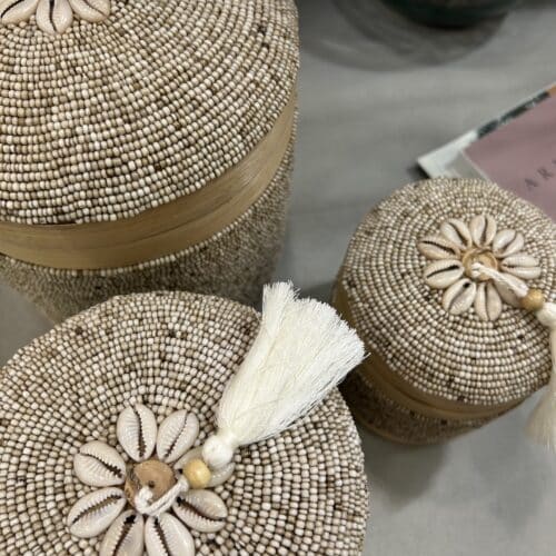 Bali perleæske Roti - beige m/shells lille H13 cm