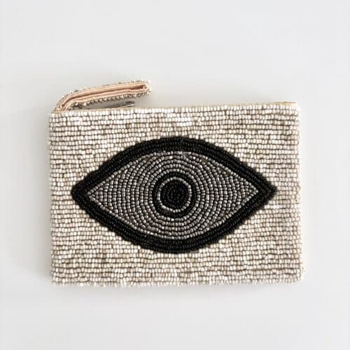Bali perlepung med lynlås - All seeing eye sort - Beige