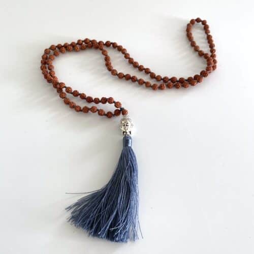 Rudraksha Mala bønnekæde - mørkegrå kvast