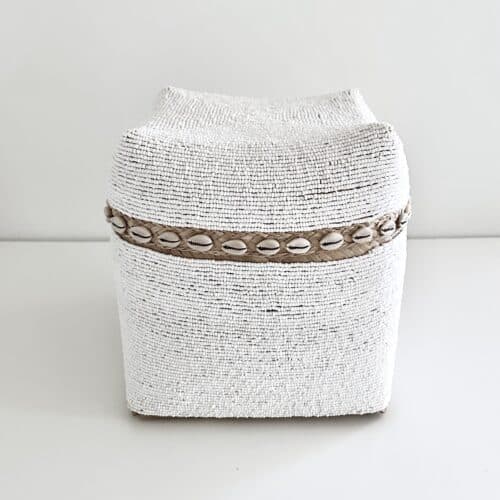 Høj Bali perle æske med shells - hvid - stor H28 cm