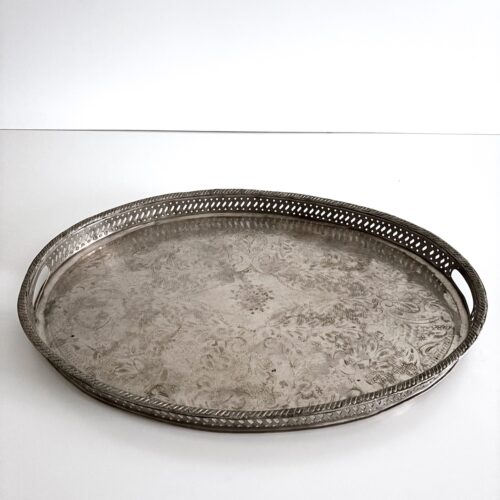 Vintage serveringsbakke oval - nysølv