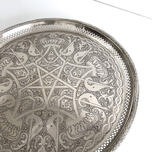 Marokkansk vintage fad Ø57 cm - nysølv