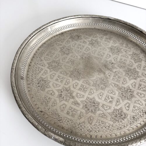 Marokkansk vintage fad Ø53 cm - nysølv
