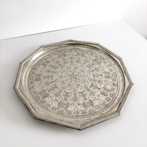 Marokkansk vintage fad Ø63 cm - nysølv