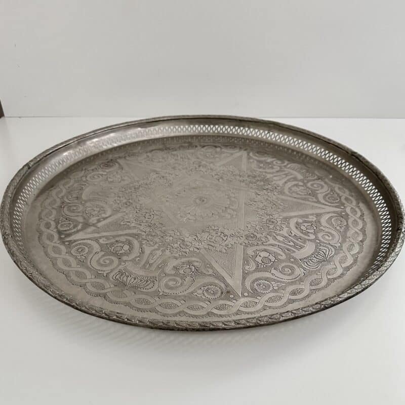 Marokkansk vintage fad Ø63 cm - nysølv