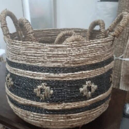 Kurv Abaca Rafia - natur/sort - lille H25 cm