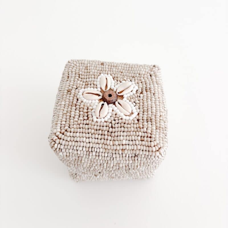 Bali perleæske square mini - beige m. hvide striber og shells - Billede 3