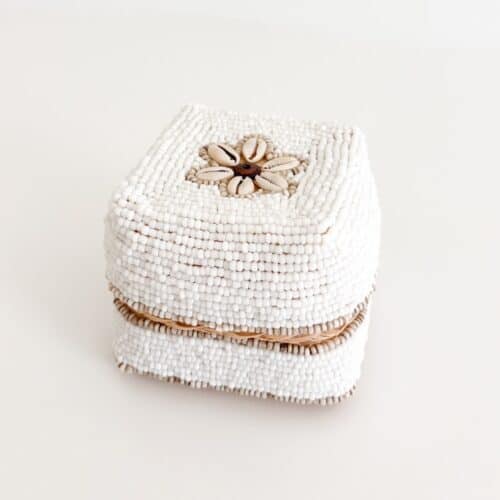 Bali perleæske square mini - hvid m. beige striber og shells