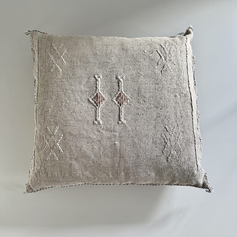Pudebetræk Sabra kaktussilke - beige m/okker ruder - 45 x 45 cm