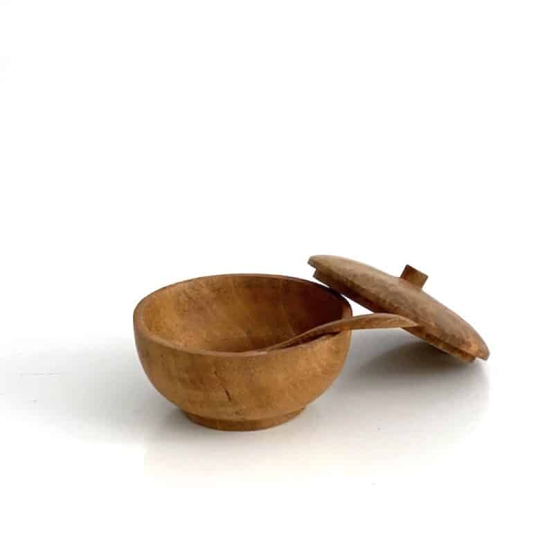 Saltkar m/låg og ske - Teaktræ - Bali