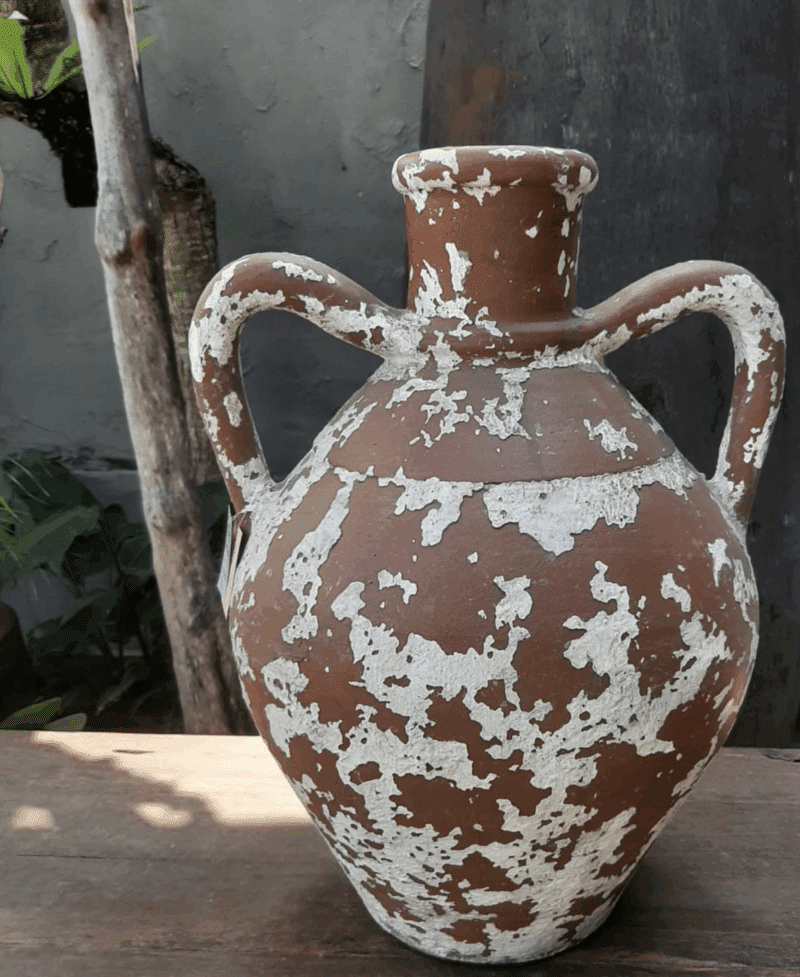 Terracotta krukke H50 cm - 2 handle meleret - Billede 2