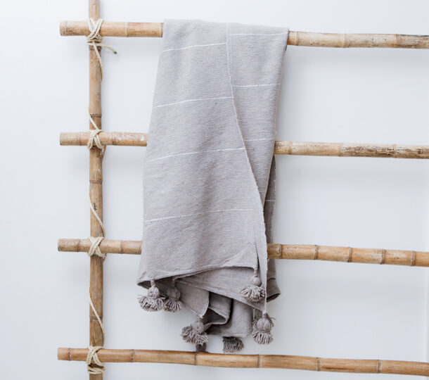 plaid og sengetæppe hør fra Marokko beige Manipura Living